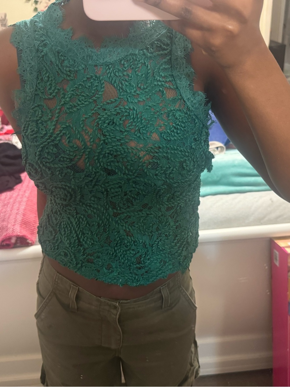 Zara Teal Lace Sleeveless Camisole
